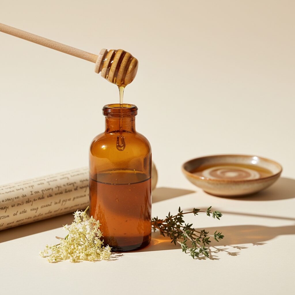 Oxymel aus Honig und Apfelessig mit Kräutern